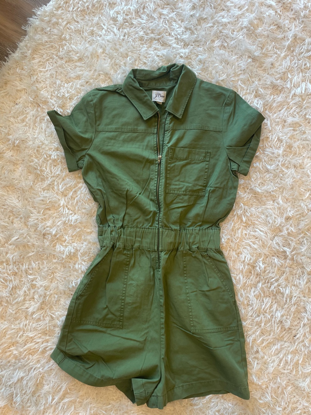J. Crew Olive Green Zip-Front Utility Romper